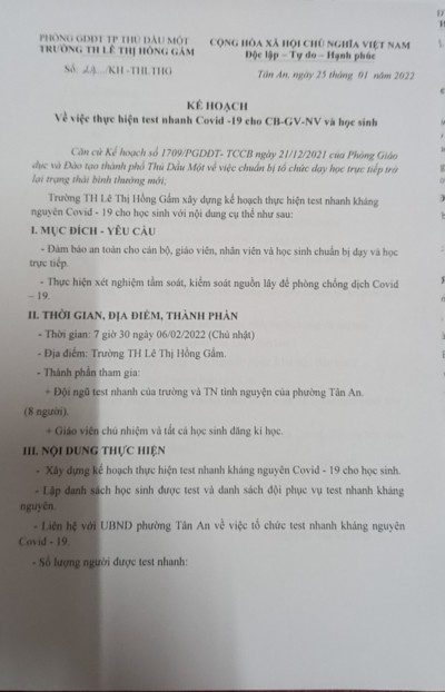 Thông báo về việc tổ chức học sinh đi học lại vào ngày 07/02/2021