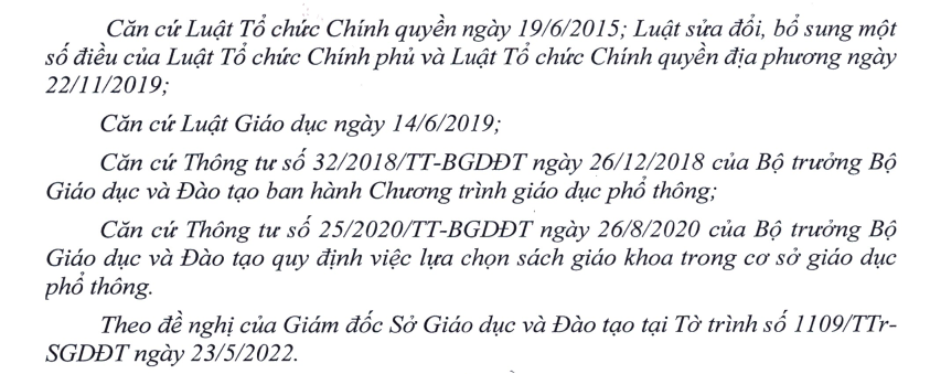 Phê duyệt danh mục sách giáo khoa lớp 3, lớp 7, lớp 10 sử dụng trong cơ sở giáo dục phổ thông từ năm học 2022 - 2023 trên địa bàn tỉnh Bình Dương